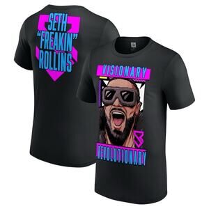 WWE Men's Large Black Seth "Freakin" Rollins Visionary Revolutionary Tee Neon